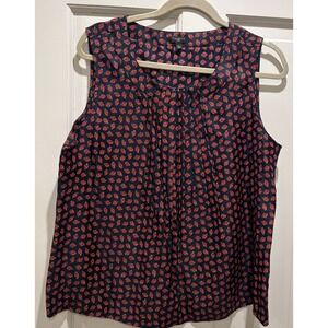 Talbots Tank Top Womens Navy Ladybugs 100% Silk Sleeveless Size PL